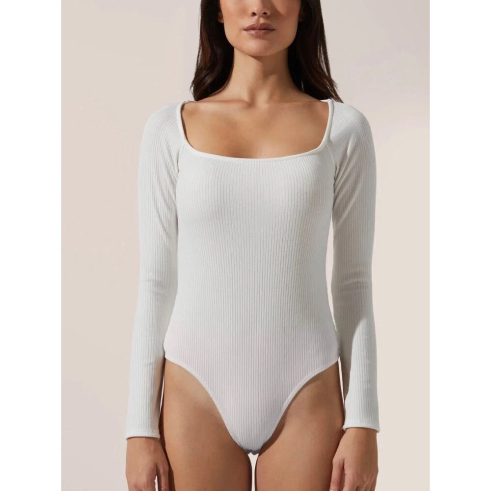 NWT ASTR the Label Ribbed Square Neck Bodysuit Off White M